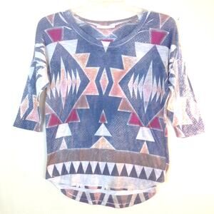 Gaby Blue Short Sleeve Aztec Print Shirt Top Size M